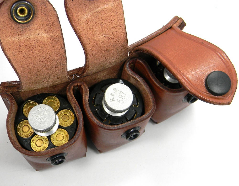 Brown Leather Triple Speedloader Pouch for 22 38 357 44 45 Five/Six Shots