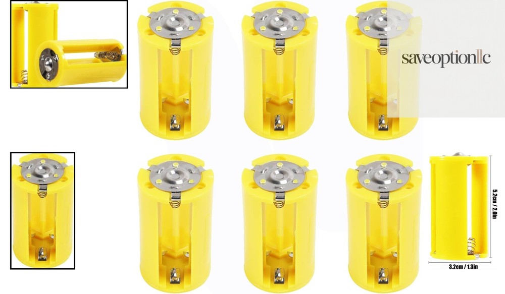 Effortless AA to D Battery Conversion - 6 Pack Yellow Adapters, Rechargeable!