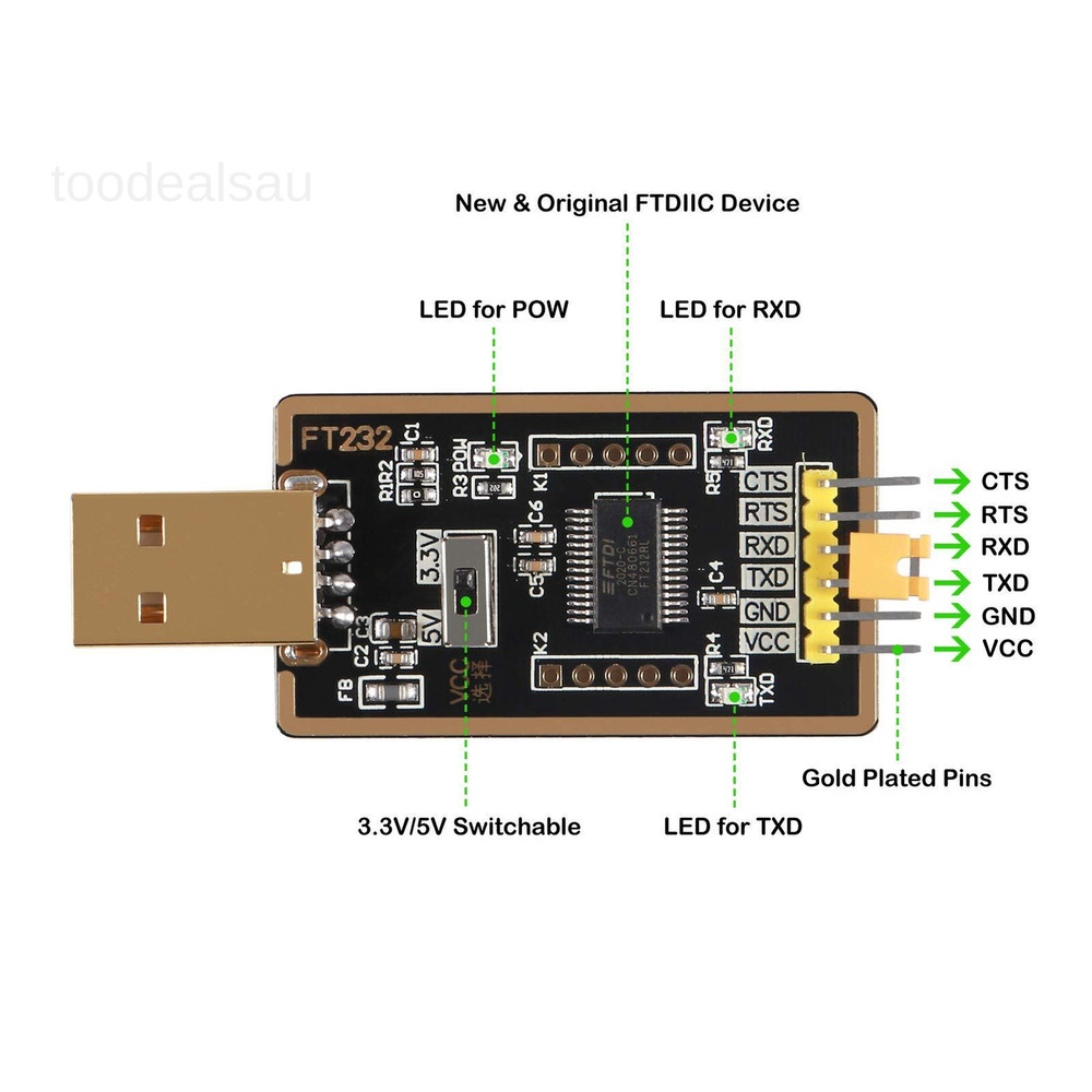 FT232RL USB to TTL Adapter for Development Projects, Serial black