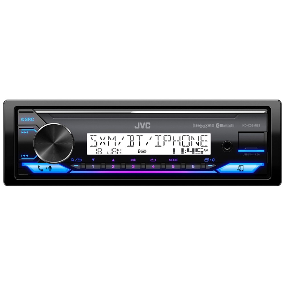 JVC Single DIN Marine Bluetooth Receiver, Install Kit, Cover, Handlebar Controls