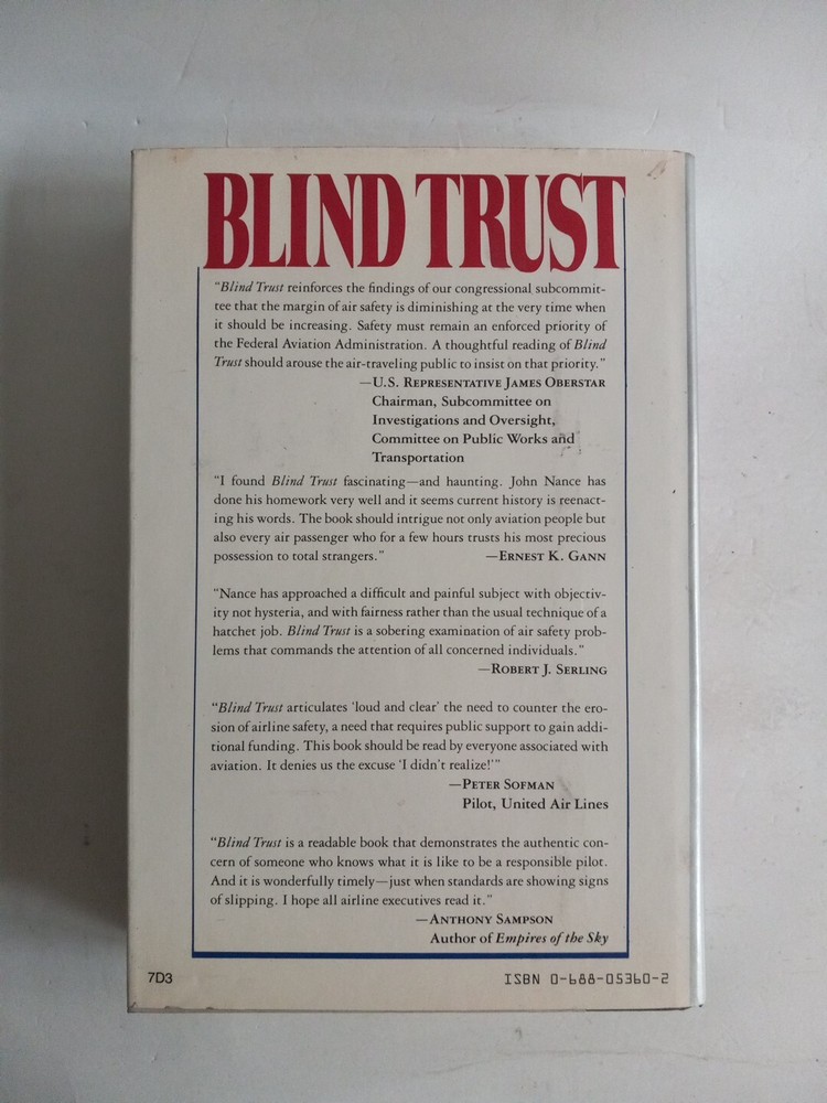 Blind Trust, John J.Nance Hardcover First Edition Dustjacket
