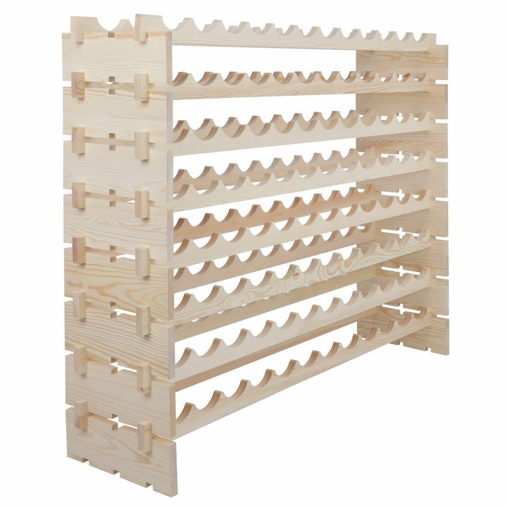 2PCS Holder Wine Rack Stackable Storage 8 Tier Solid Wood Display 96 Bottles