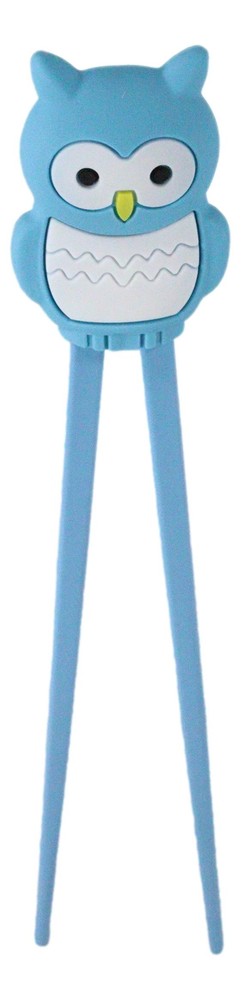 Sky Blue Night Owl Reusable Training Chopsticks Set With Silicone Helper Hinge