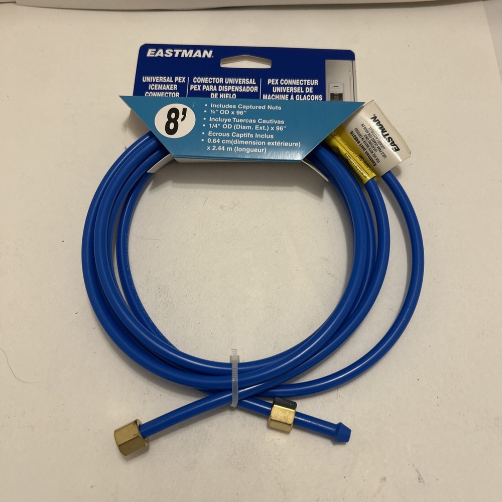 Eastman Universal PEX Ice Maker Water Connector 8' x 1/4" OD Brass Nuts Blue