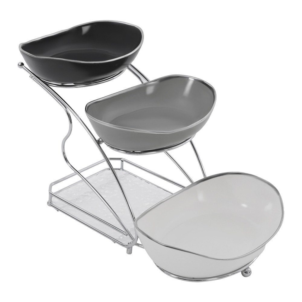 3 Tier Fruit Serving Bowls w/ Stand Fruit Serving Bowl Holder for Kitchen Silver