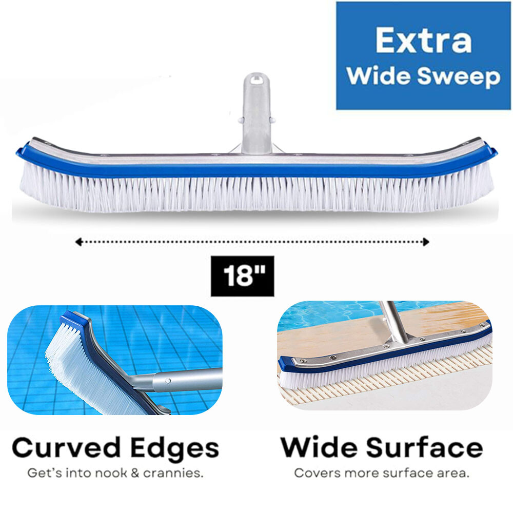 18" Multi-Surface Pool Brush - Cleans Corners, Steps, Walls - Durable & Strong