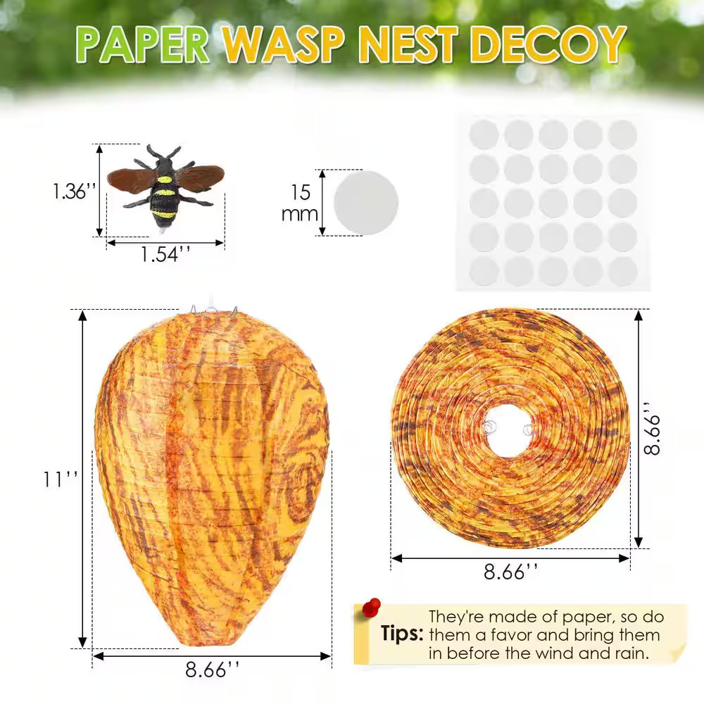 Outdoor Wasp Bee Deterrent Trap with 18 Realistic Solid Bees and Easy Installati