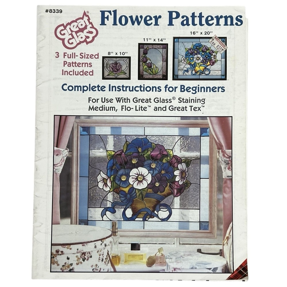 Great Glass Flower Patterns #8339 Stained Glass Instructions 3 Full Size Pattern