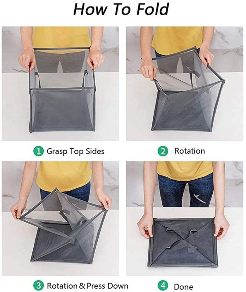 Pop Up Laundry Baskets - Mesh Collapsible Laundry Hampers Storage with Handle...