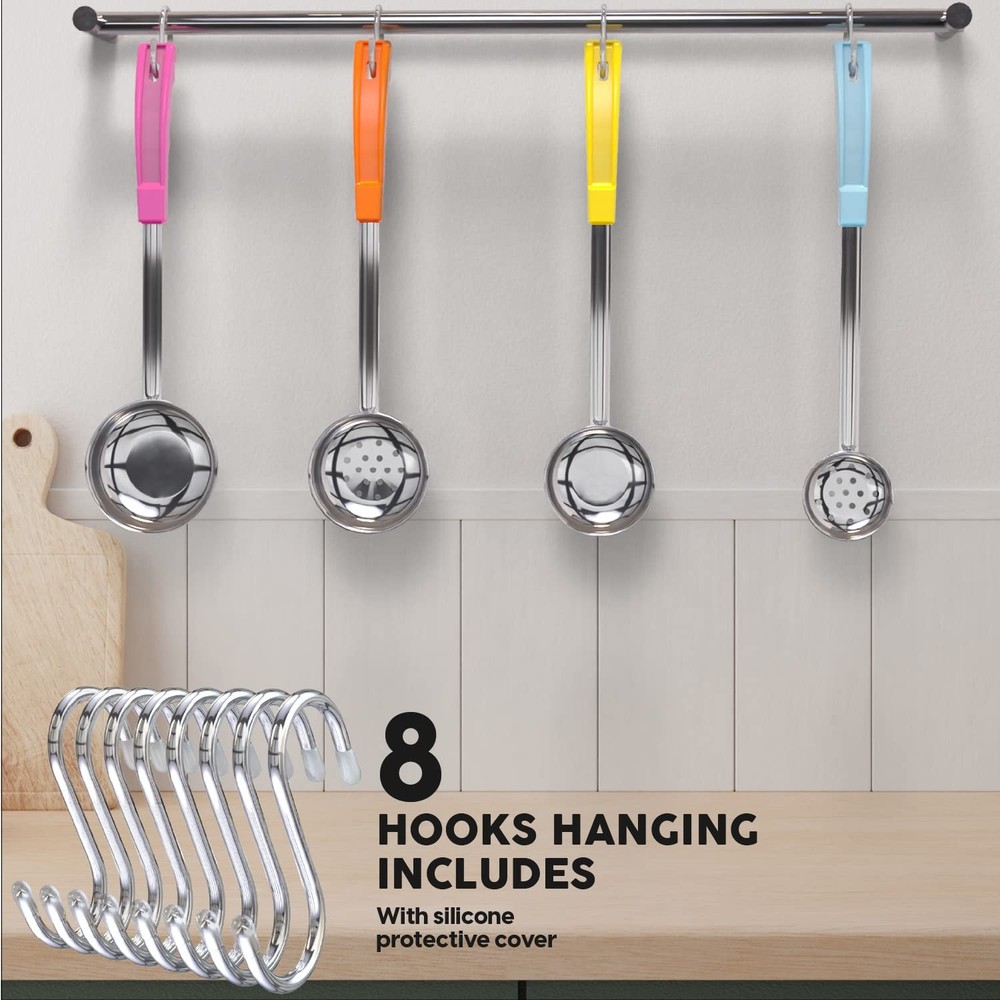 Portion Control Serving Spoons 8 PCS Set, Solid Perforated Scoop, Ladle 14 In