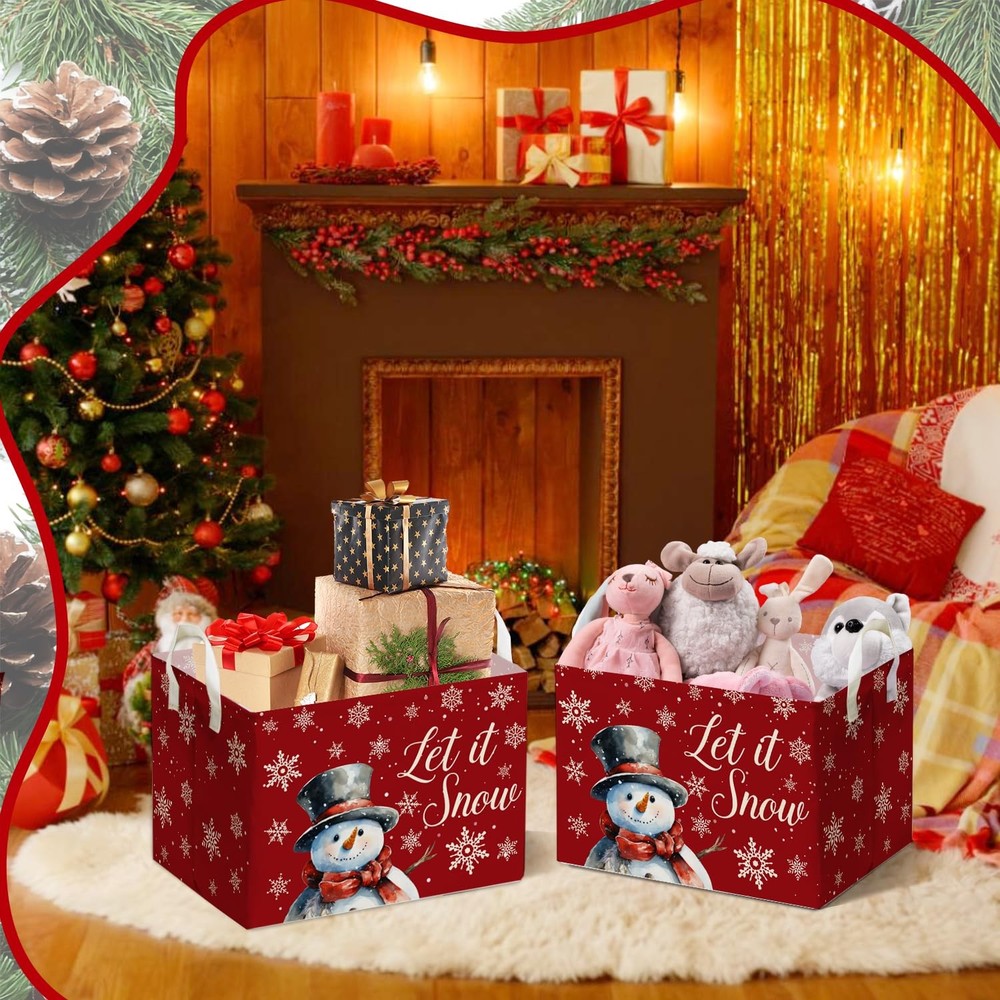 Merry Christmas Snowman Rectangular Basket,Waterproof Boxes with Handle, Toy ...