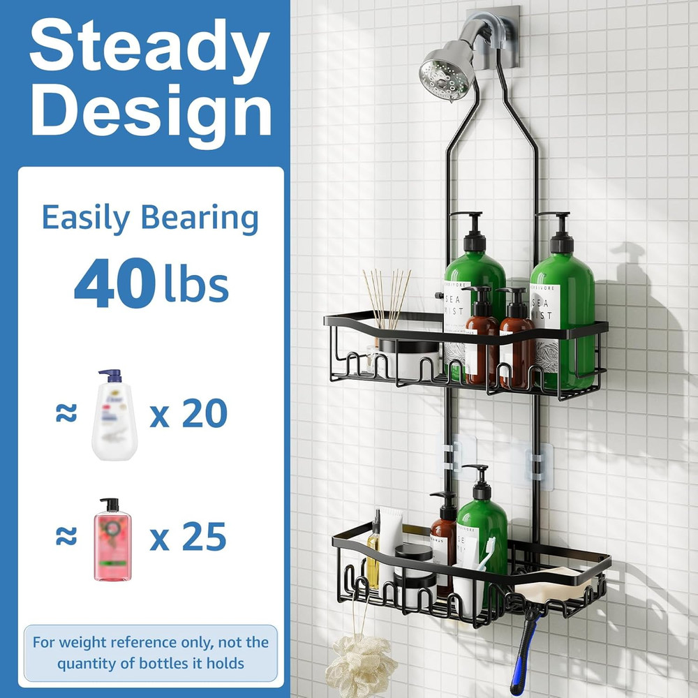 Shower Organizer Hanging Rustproof Caddy With Hooks Extended Large Storage