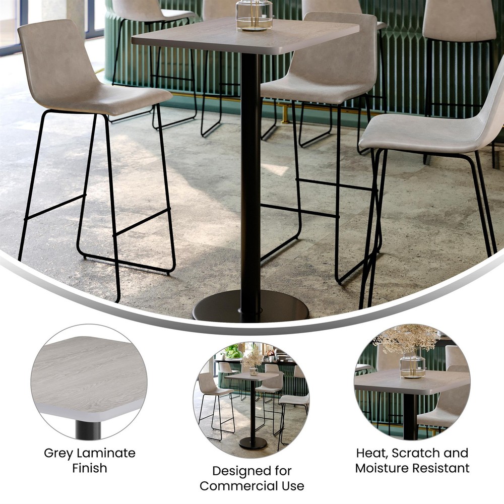 Commercial Gray Dining Table Top with Black Bar Height Base 24" x 30"
