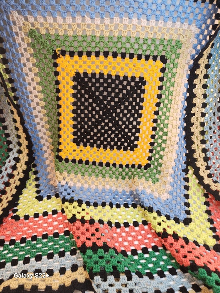 Handmade Crochet Granny Square Afghan Blanket 56x56 Rainbow Multicolor