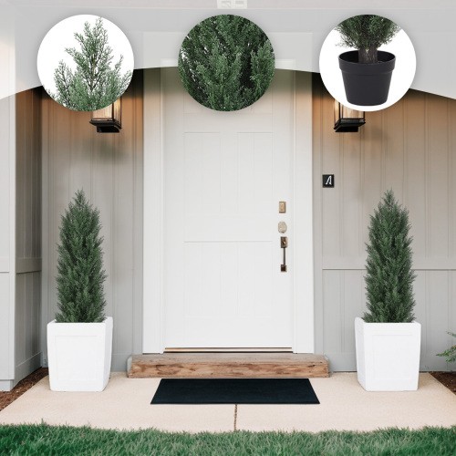 2pcs/set Artificial Cedar Topiary Trees for Outdoors Potted Fake Cypress Trees