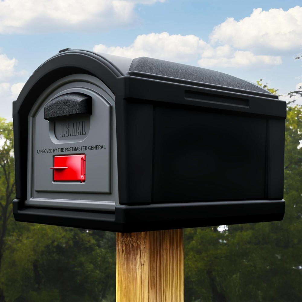 XL Post Mount Mailbox Extra Large Capacity Double-Wall Weather-Resistant Black