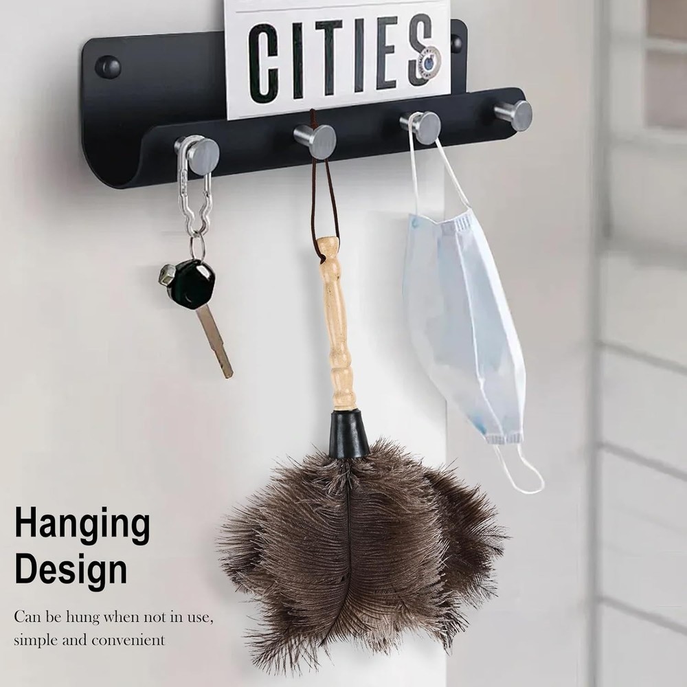 Ostrich Feather Duster 14" Natural Handheld Reusable Feathers Dusters W/ Handle