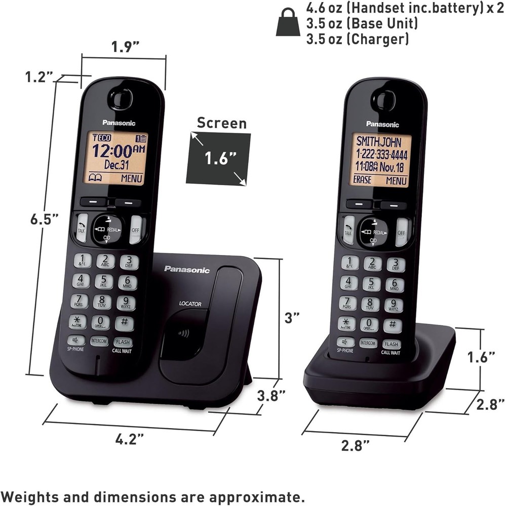 Panasonic Cordless Phone, 1.6" Backlit Display, Call Block, Speakerphone