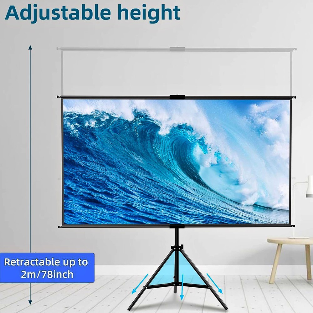 60" PORTABLE MOBILE PROJECTOR SCREEN TRIPOD STAND HEIGHT ADJUSTABLE CONFERENCE