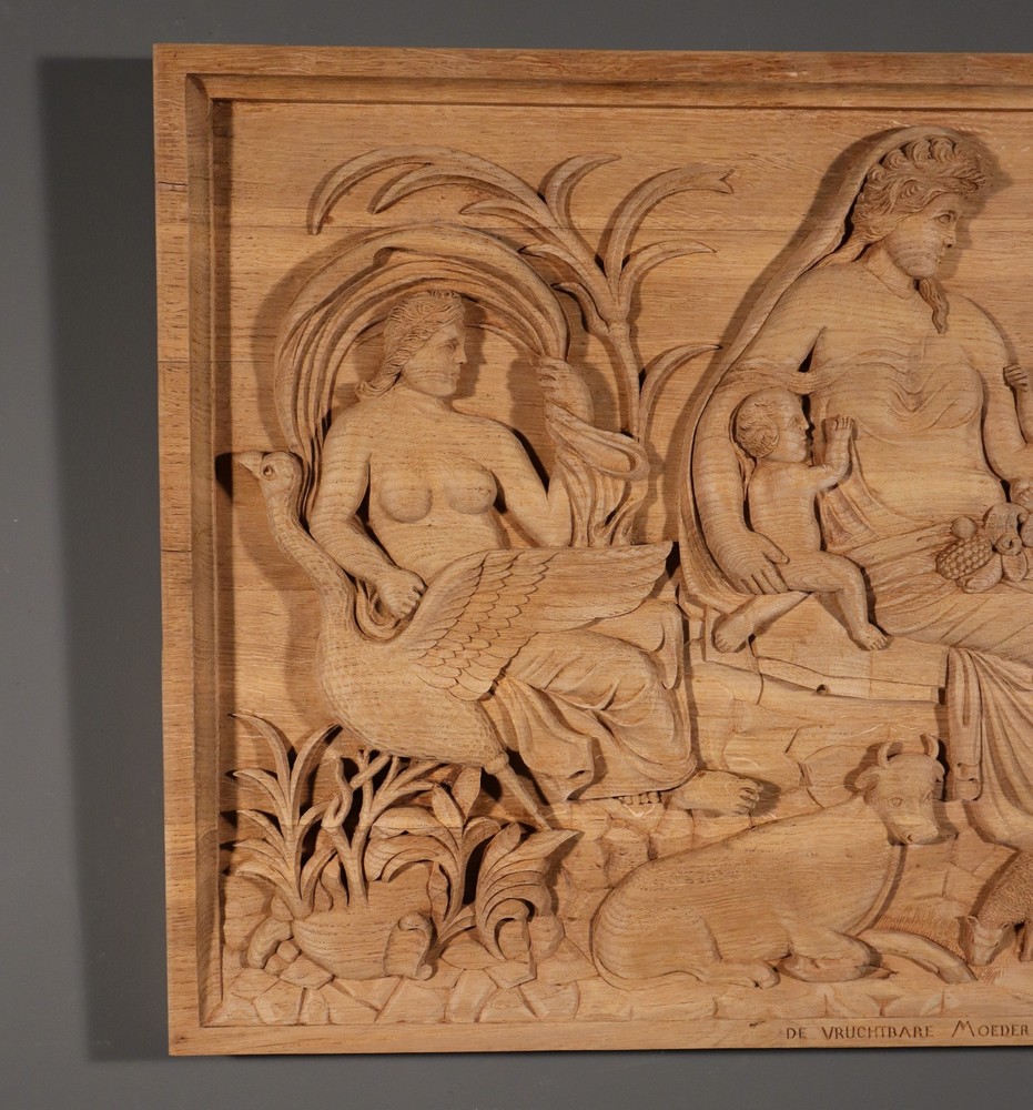 Large Vintage Highly Carved Panel Solid Oak After "The Tellus Panel" in Rome