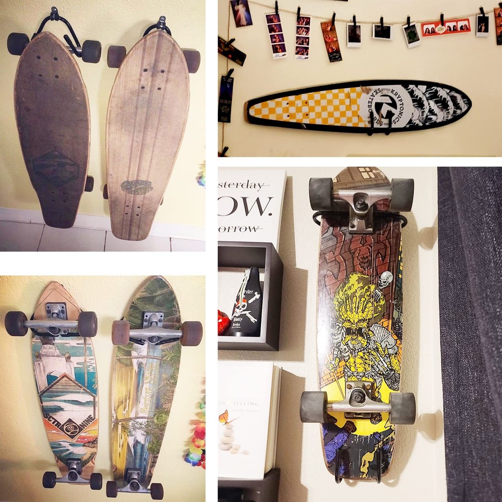 Skateboard Wall Rack Storage, Holds 4 Boards, Longboard Wall Display Tool Rac...
