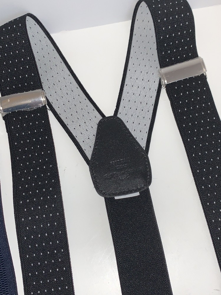 2 NEW• Pair of Suspender Black Polka Dot & Solid Blue•Leather Braces