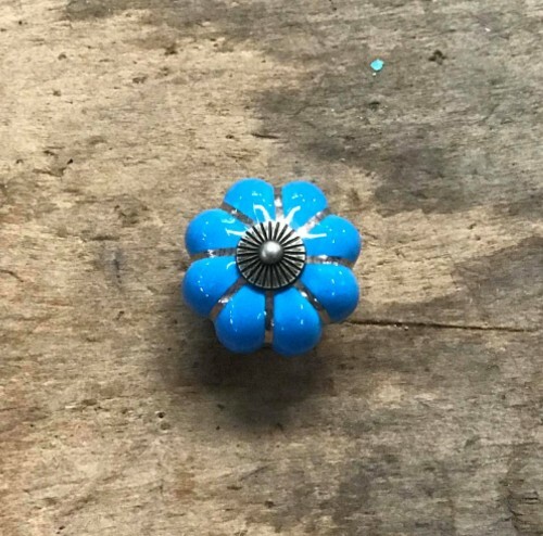 SINGLE BLUE ENAMEL PULL Drawer Cabinet Knob Porcelain Handle Screw Included