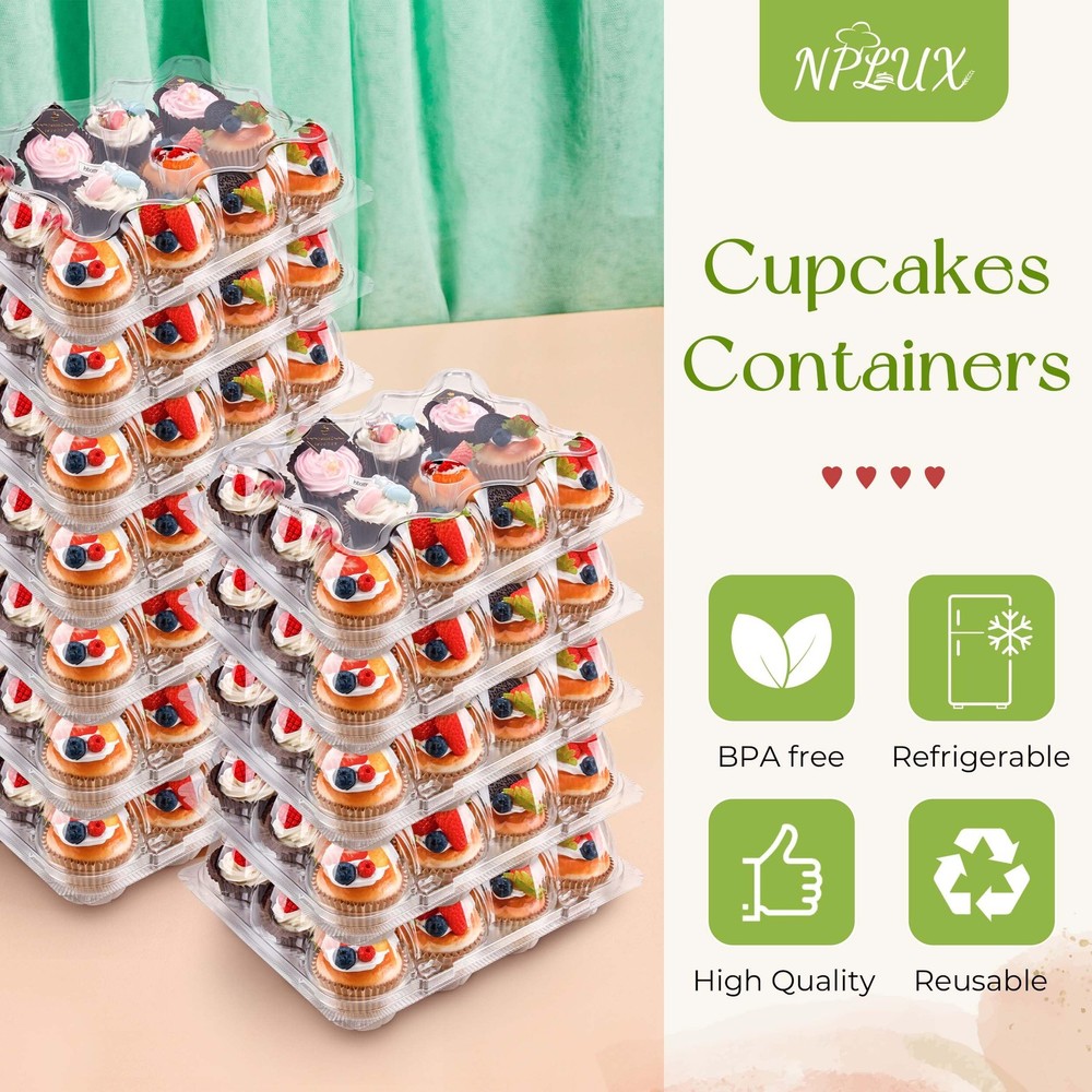 12 Count Cupcake Containers 12 Pack Cupcake Holders Plastic Stackable Cupcake Bo