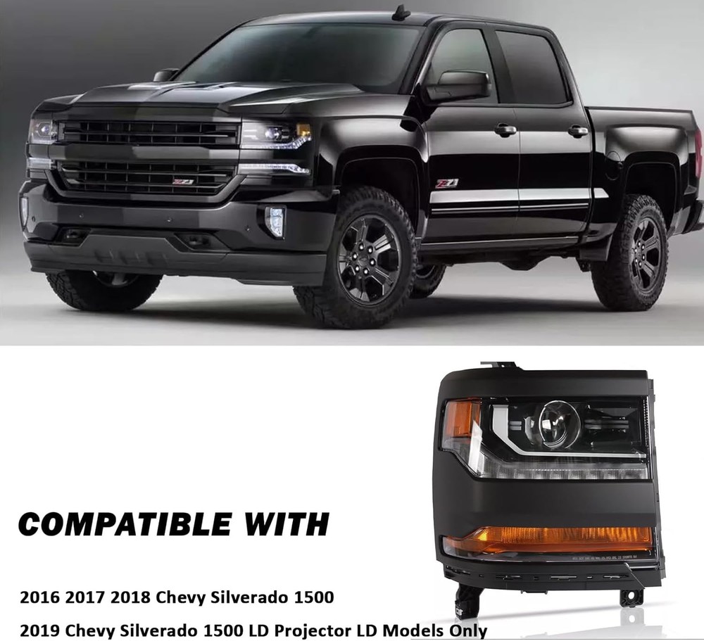 Headlights Assembly Compatible with 2016-2018 Chevy Silverado 1500 & 2019 Silver