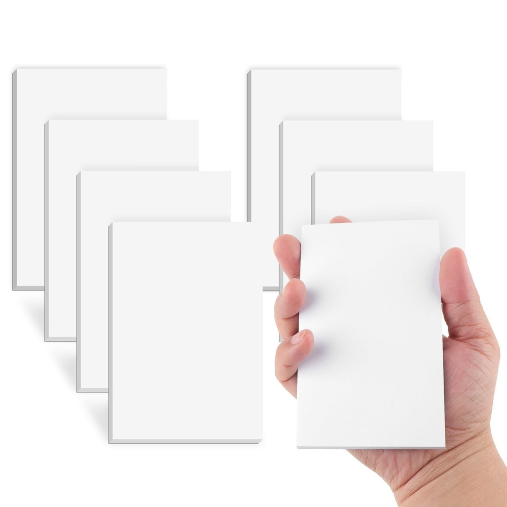 Note Pads 3x5 In, 8 Pack Blank Notepad, White Scratch Pads for Writing, 50 Sh...