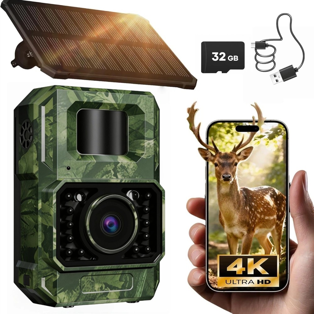 Solar Trail Camera 48MP30FPS WiFi Bluetooth Game Camera Motion Activated Trigger