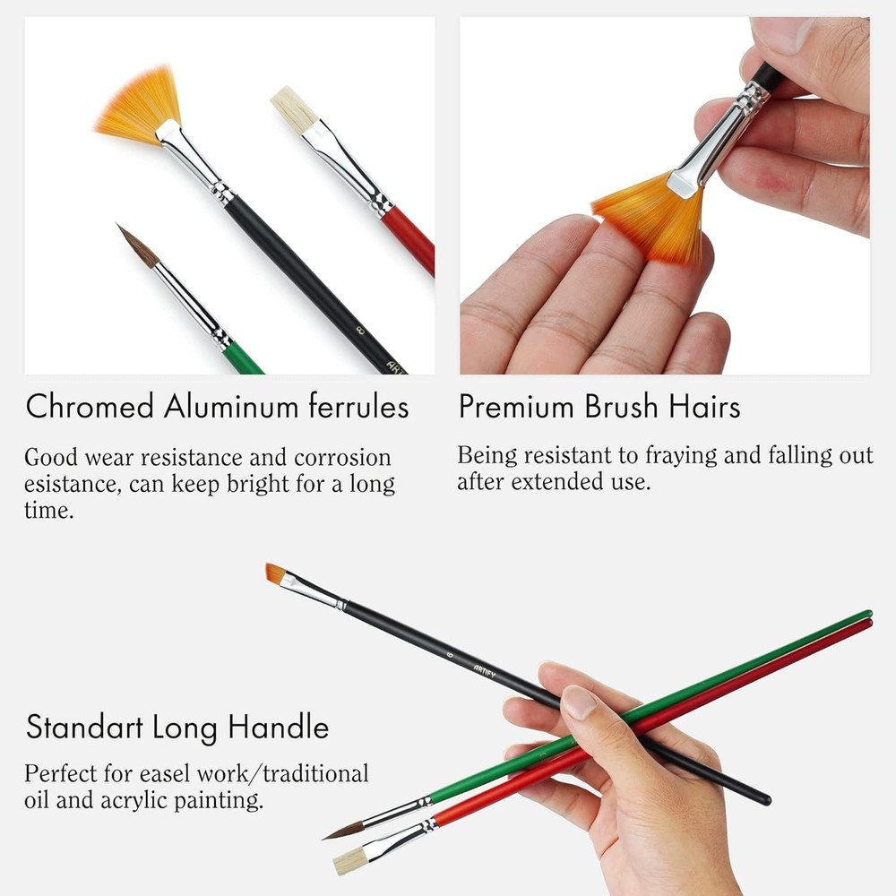 ARTIFY 41 Pieces Long Handle Paint Brushes, Expert Series, Hog 41 Pcs