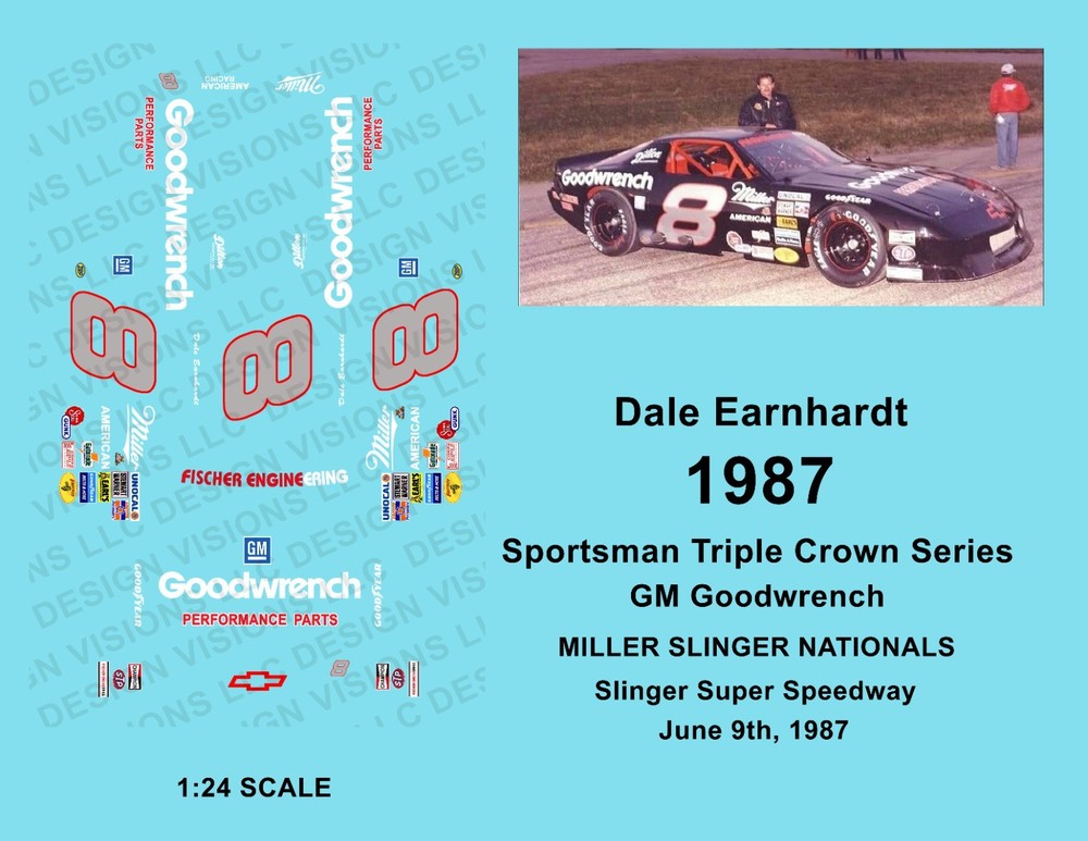 1987 #8 - 1:24 Scale Late Model Waterslide Decals -  Slinger Super Speedway