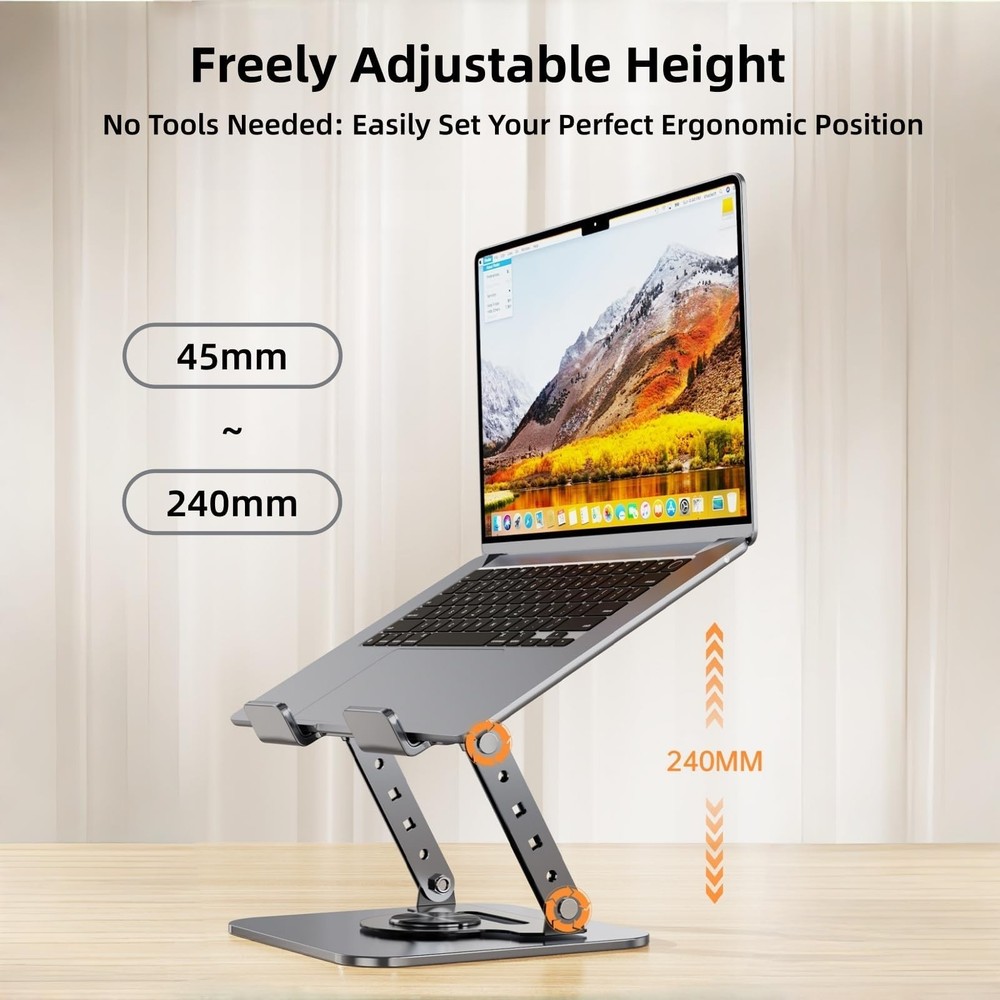 Laptop Stand for Desk, 360° Rotating Adjustable Metal Foldable Laptop Riser w...