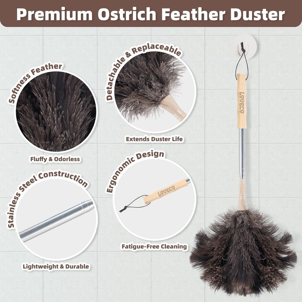 Ostrich Feather Dusters for Cleaning Kit - Reusable Soft Feather Duster Exten...