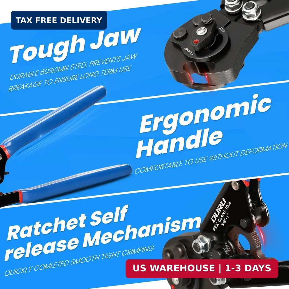 OURU 2 IN 1 Ratchet Pex Crimping Tool Cinch and Remove Combo Function Pex Pipe C