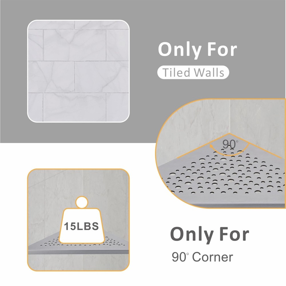 Brushed Nickel 10'’ Corner Shower Shelf Bathroom Shelves 2 Pack Triangular
