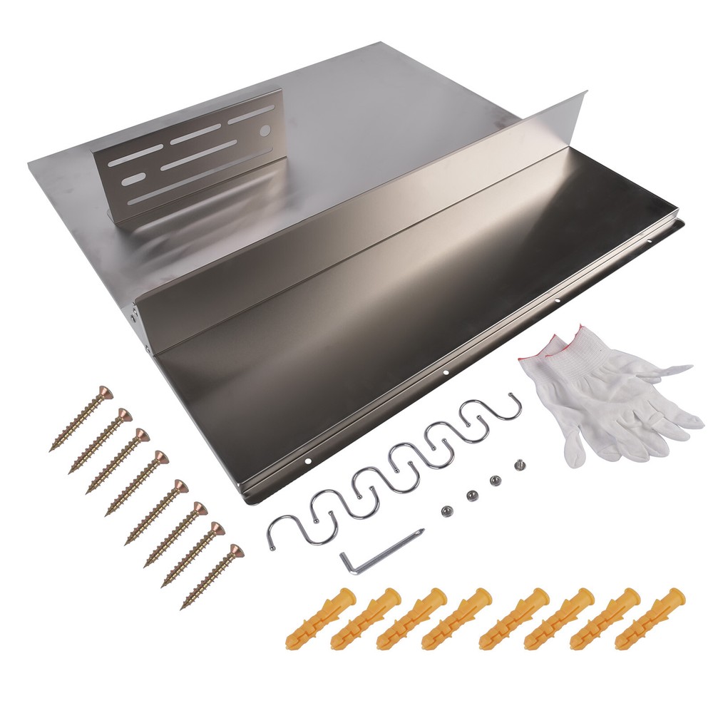 Range Backsplash Hood Wall Shield with Shelf Hanging Rack Silver Splash Plate