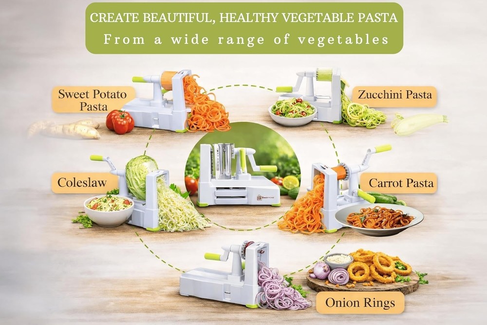 Sleek Vegetable Spiralizer with Blade Caddy: Ideal for Quick Weeknight Cooking