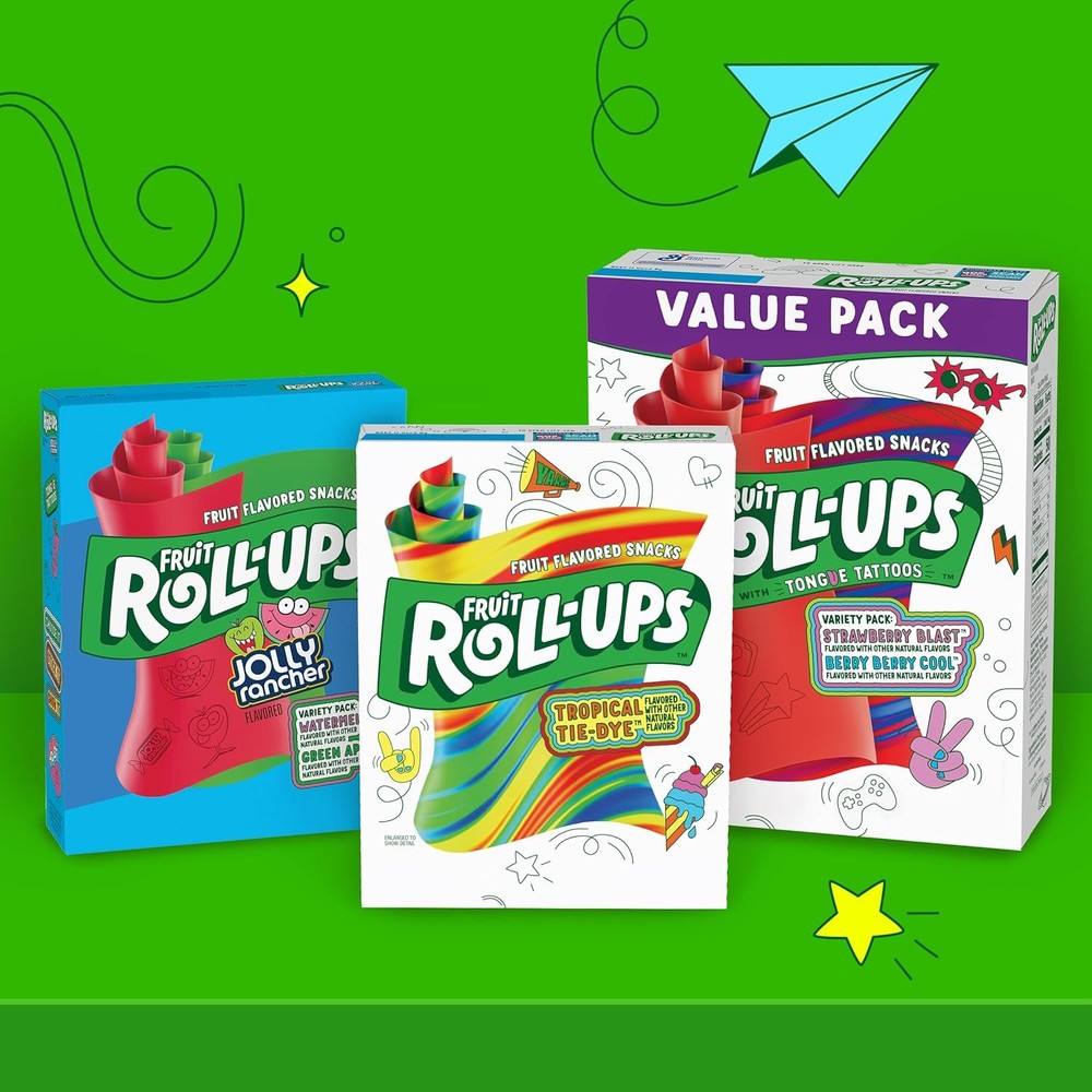 Fruit Roll-Ups Fruit Flavored Snacks, Tropical Tie-Die, 0.5 oz, 10 ct