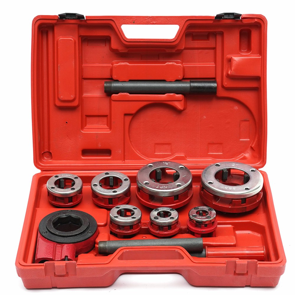 BSPT Manual Pipe Threader 3/8" to 2" 7 Dies Set Threading Tool Ratchet w/ Handle