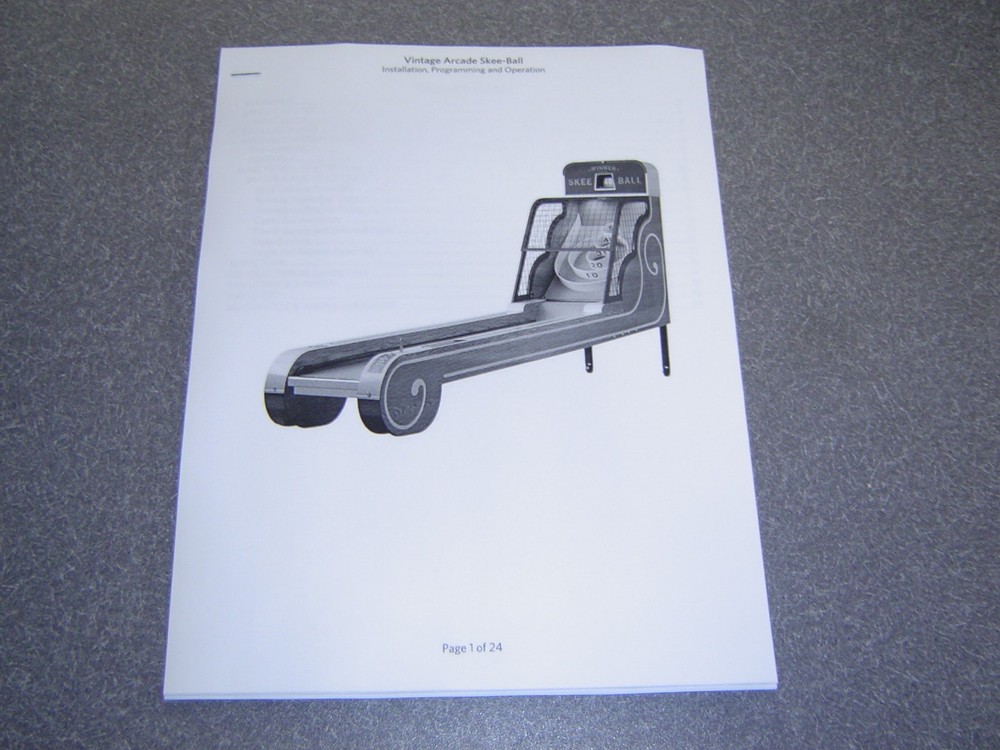 Vintage Arcade Skee Ball Installation, Programming and Operation Manual