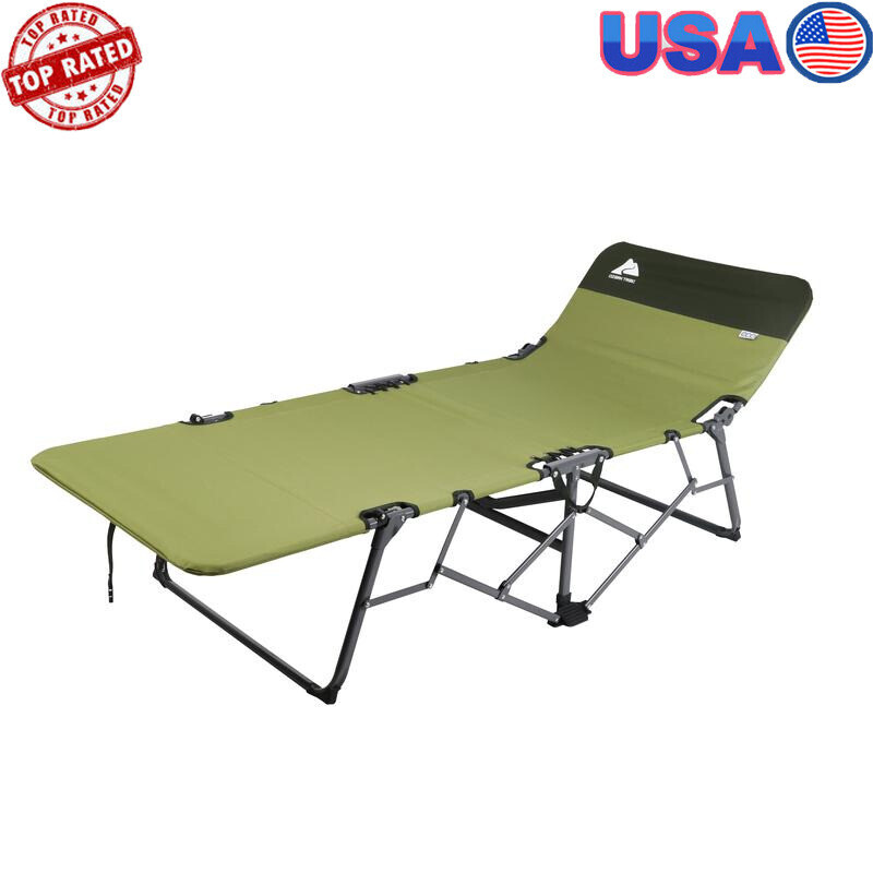 Quick Fold Camp Cot Adjustable Backrest Durable Steel Frame Outdoor Sleeping New