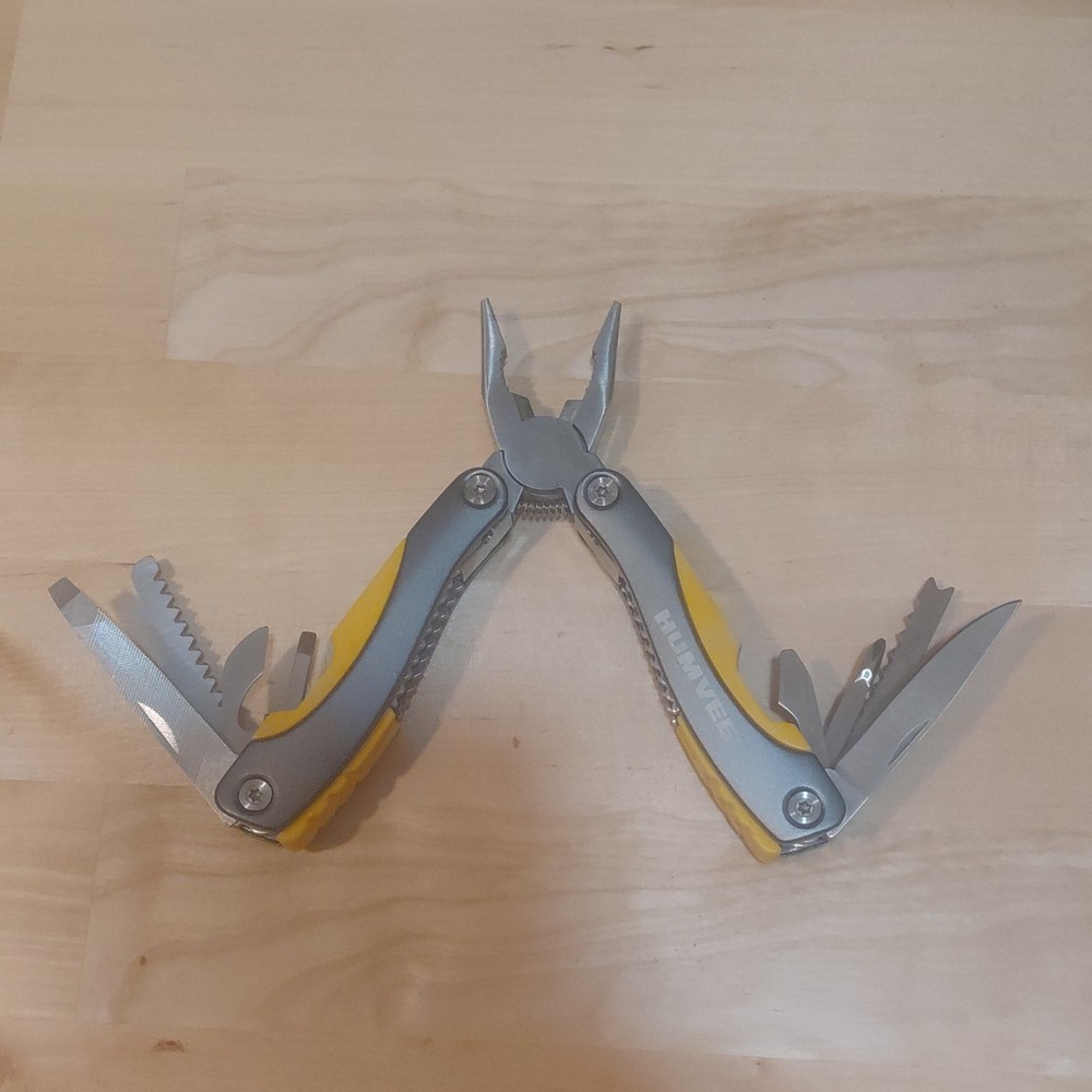 Humvee Multi-Tool Silver Yellow Stainless Steel 6 Tools with Sheath