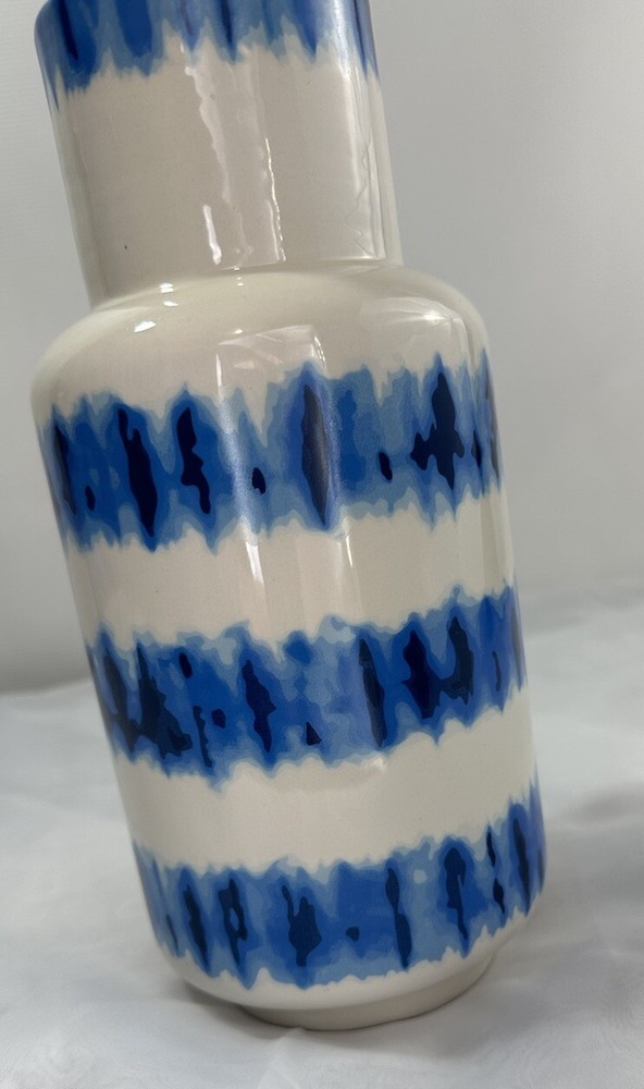 Blue Tie Dye Design Earthenware 10" Vase Mid Century Design