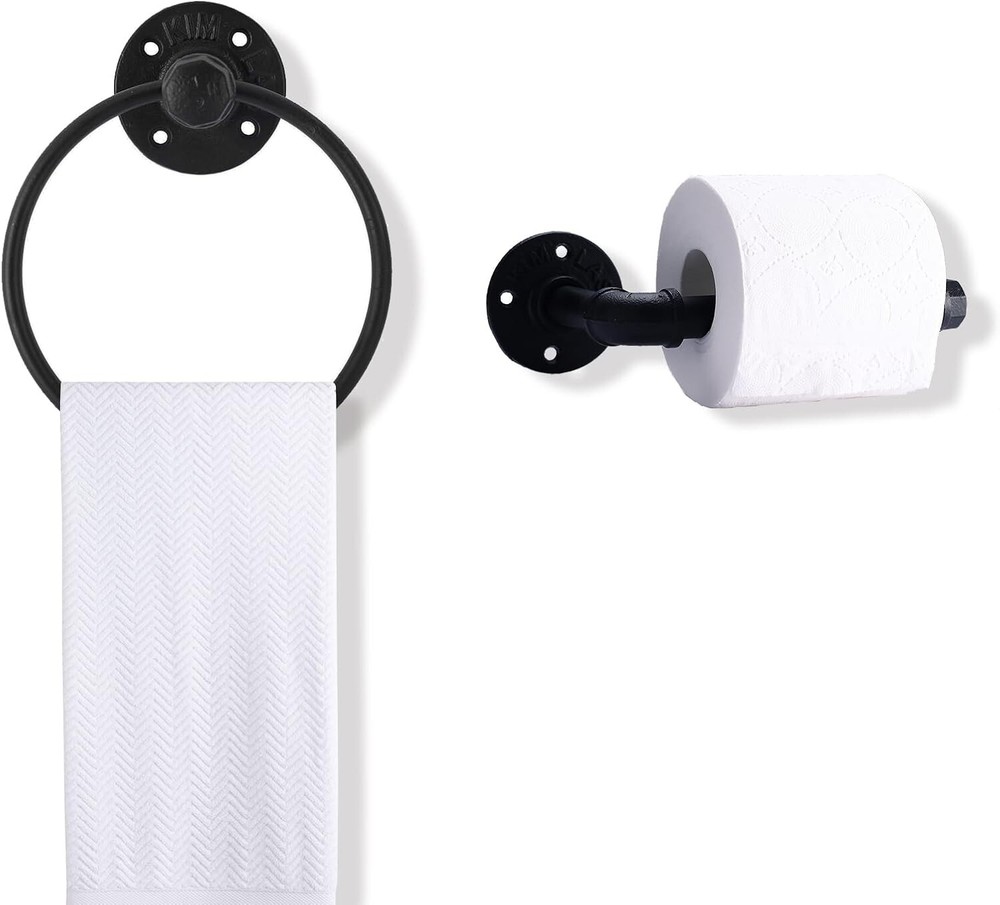 Industrial Pipe Bathroom Hardware Set Black Wall Mounted Hardware Accessories