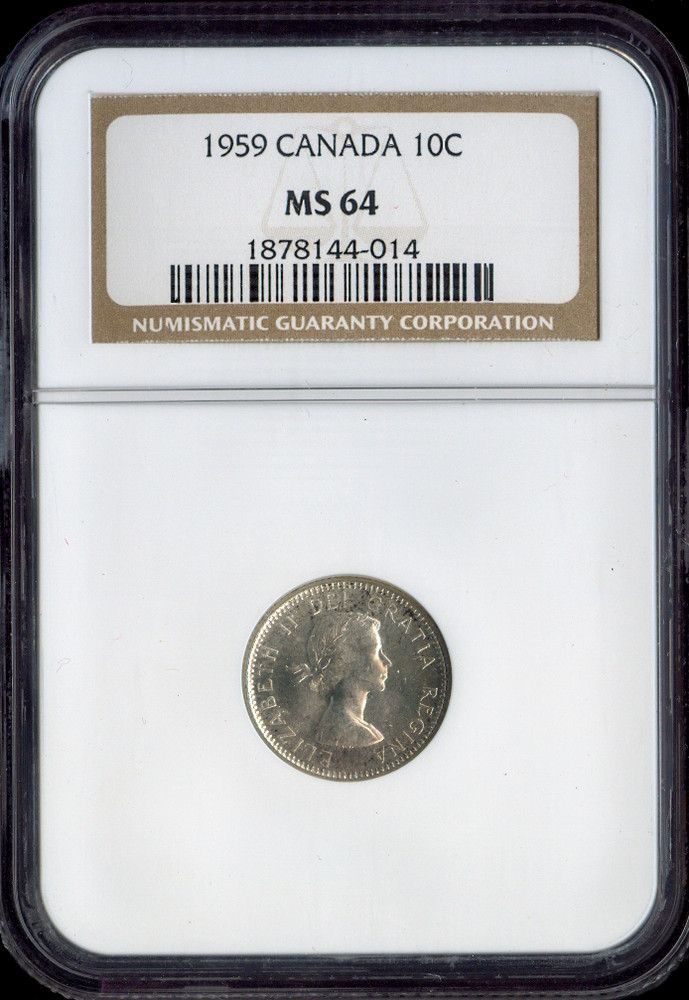 1959 Canada Silver 10 Cents 10C NGC MS64 - Quality