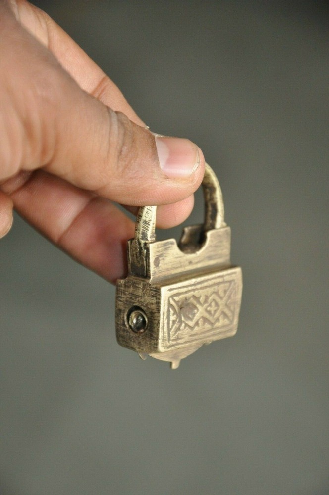 Vintage Brass Handcrafted Engraved Small Unique Shape Screw Padlock