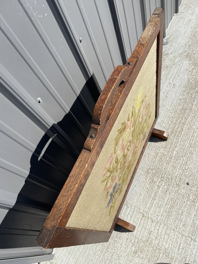 Antique Wood Framed Needlepoint Fireplace Screen NL