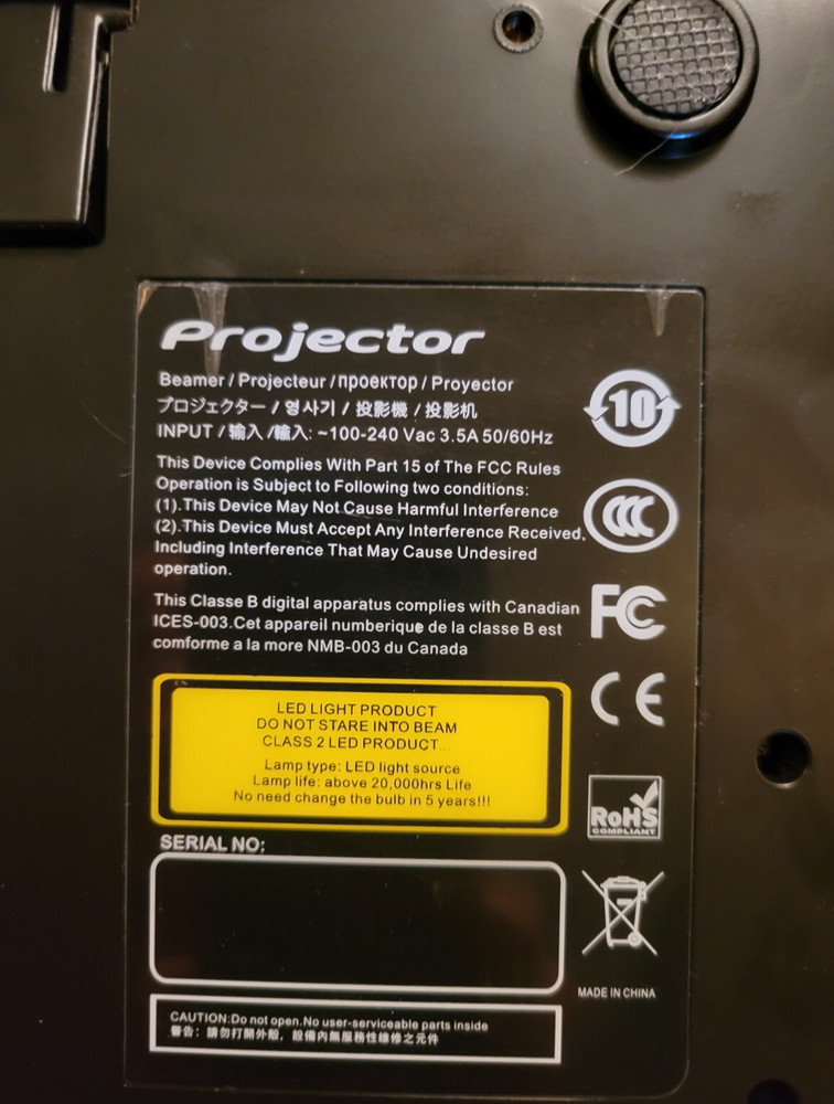 OCDAY HDMI home projector, HDMI, USB inputs, used, still works